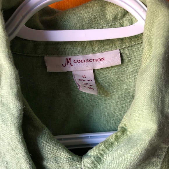 JM Collection Green Linen Button Down Size 14 - Picture 2 of 3